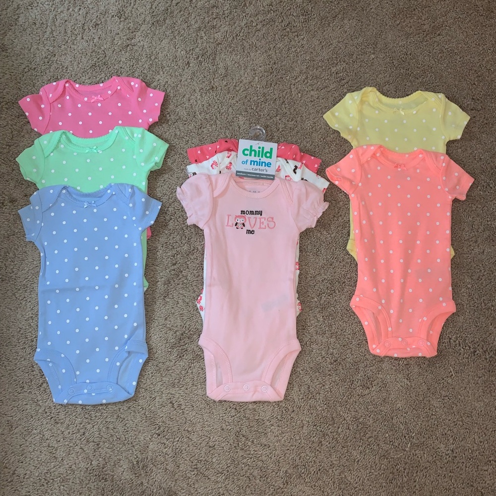 NWOT Carter’s Newborn Baby Girl Onesies Lot